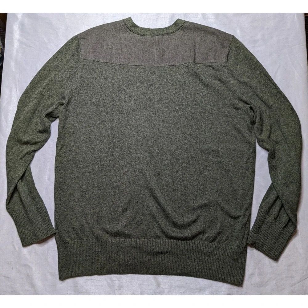 BANANA REPUBLIC Men Large Green Heather‎ Cotton V-Neck Military Sweater EUC